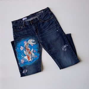 Japanese inspired custom hand painted jeans
